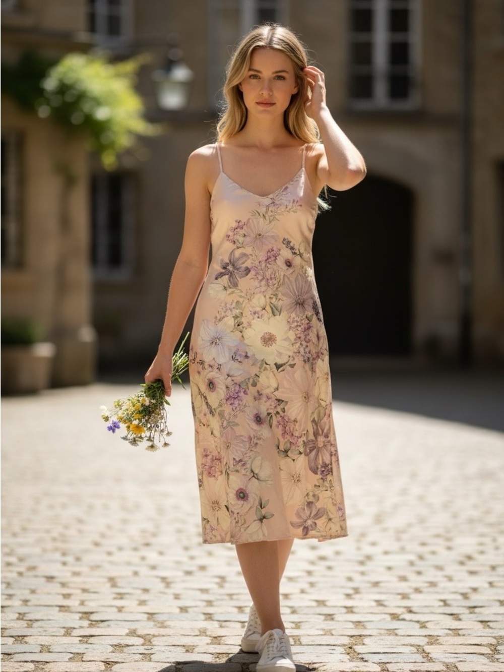 Rachel Zoe Pink Floral Satin Slip Dress Romantic Garden Party Midi NWT